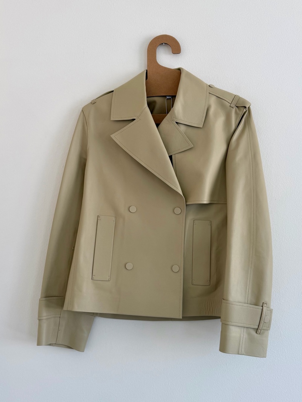 Heathcliff Cropped Leather Trench Coat - Picture 2 of 11